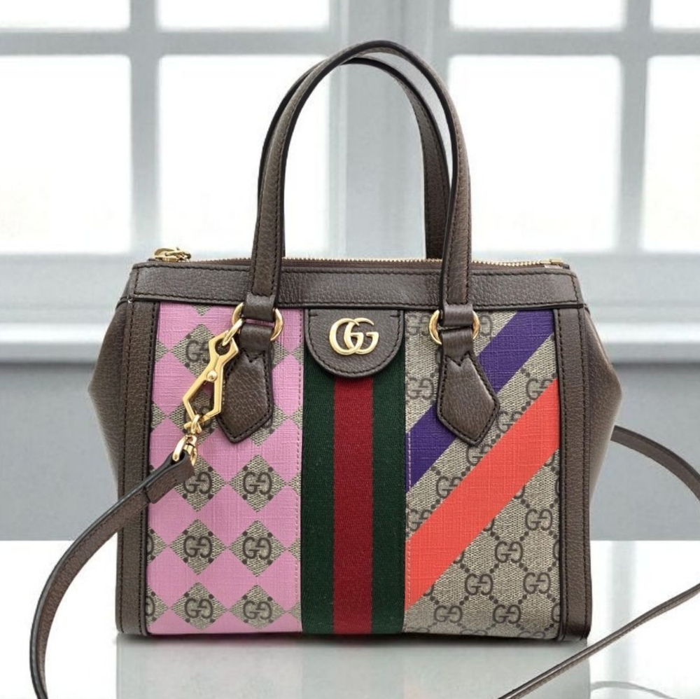 Gucci GG Supreme Equestrian Web Small Ophidia Tote Bag Multicolor Crossbody Bag - Picture 11 of 14